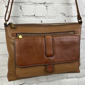 Fossil Kinley Leather Crossbody Bag Brown Adjustable Strap Satchel Commuter